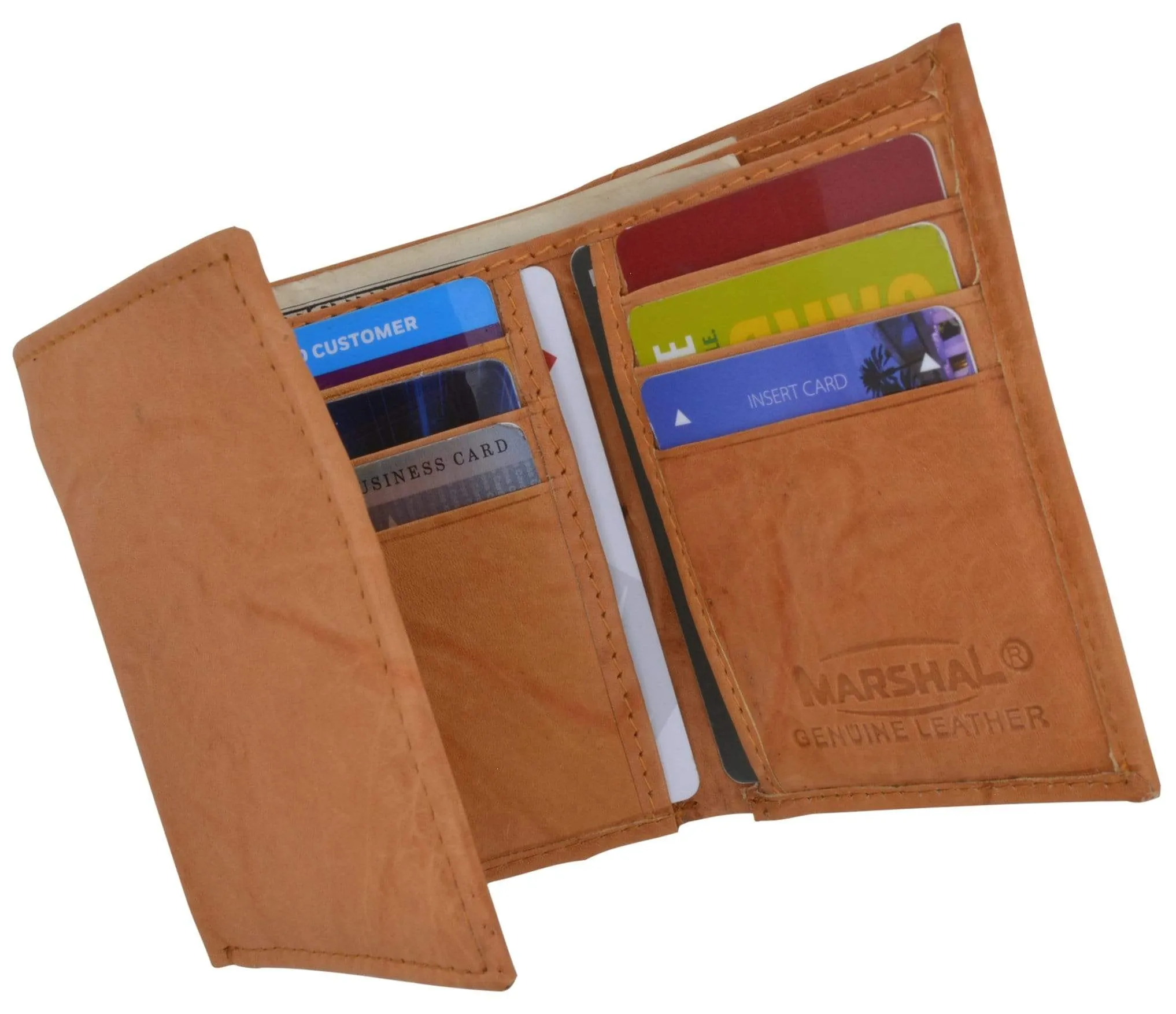Genuine Cowhide Leather Credit Card Holder with Outside ID Window Trifold Wallet 1355 CF