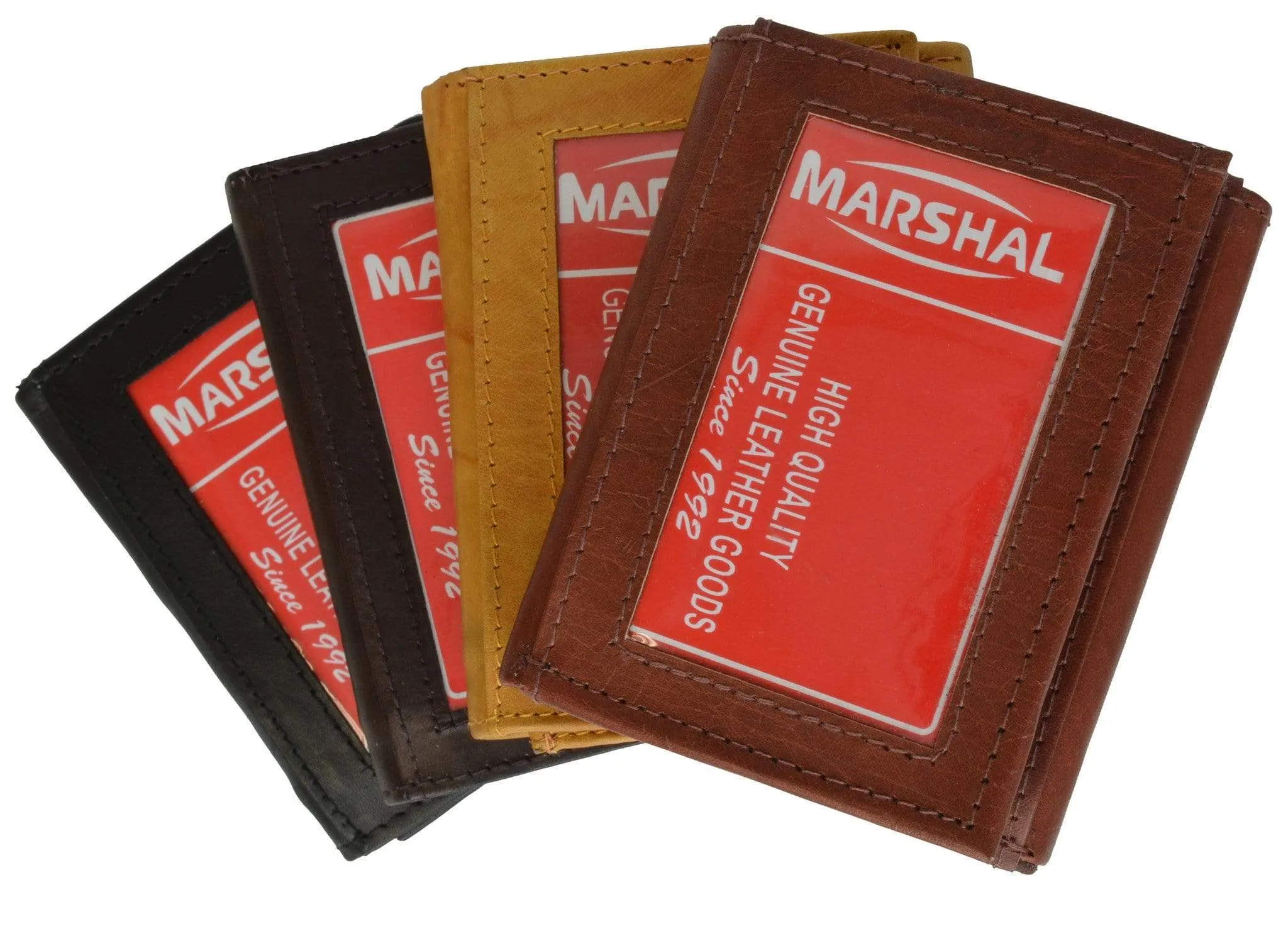 Genuine Cowhide Leather Credit Card Holder with Outside ID Window Trifold Wallet 1355 CF