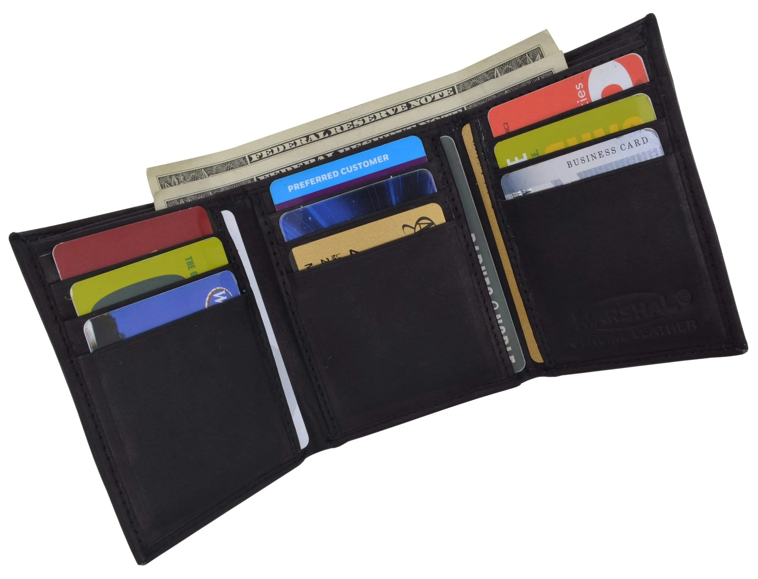 Genuine Cowhide Leather Credit Card Holder with Outside ID Window Trifold Wallet 1355 CF