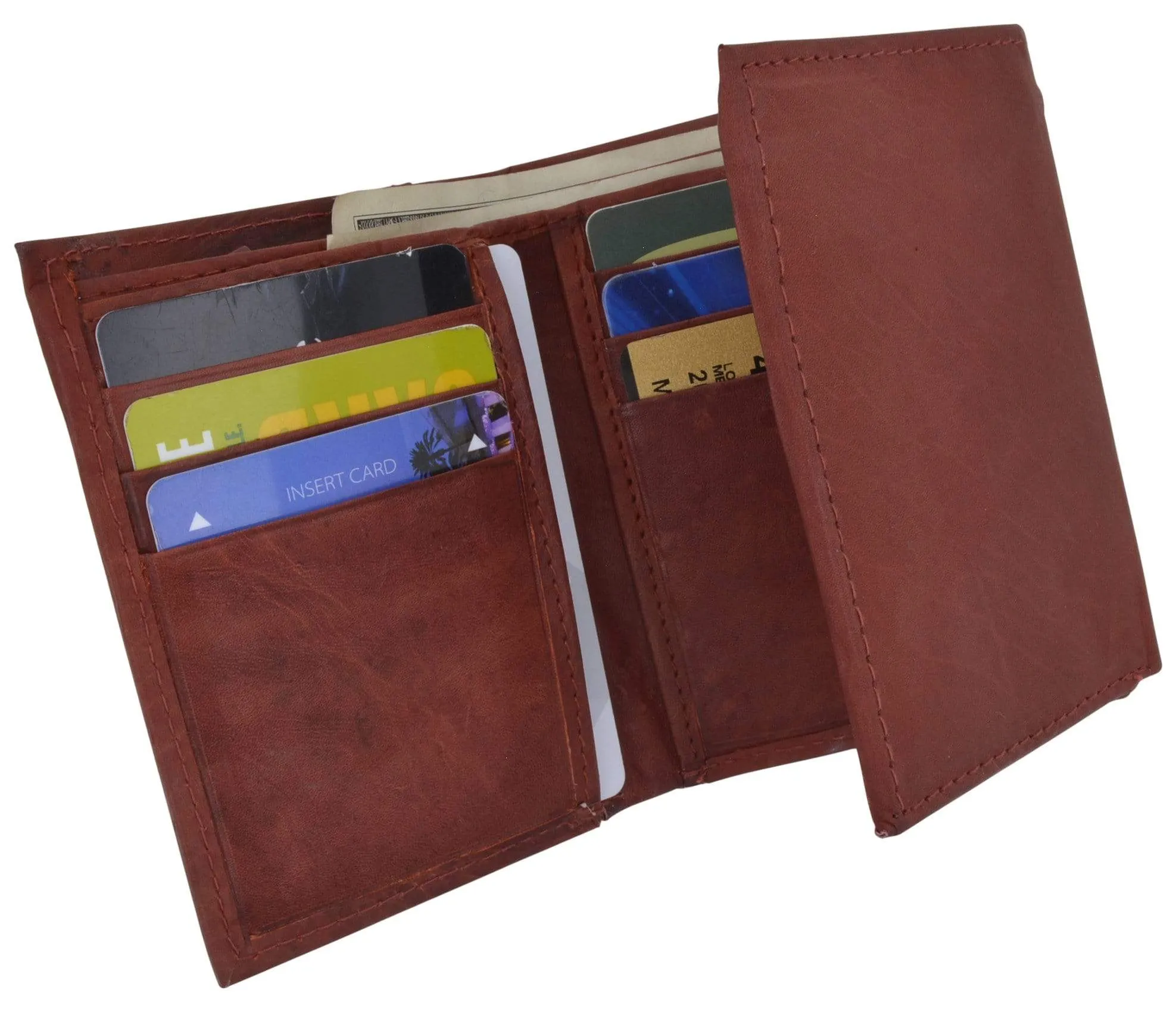 Genuine Cowhide Leather Credit Card Holder with Outside ID Window Trifold Wallet 1355 CF
