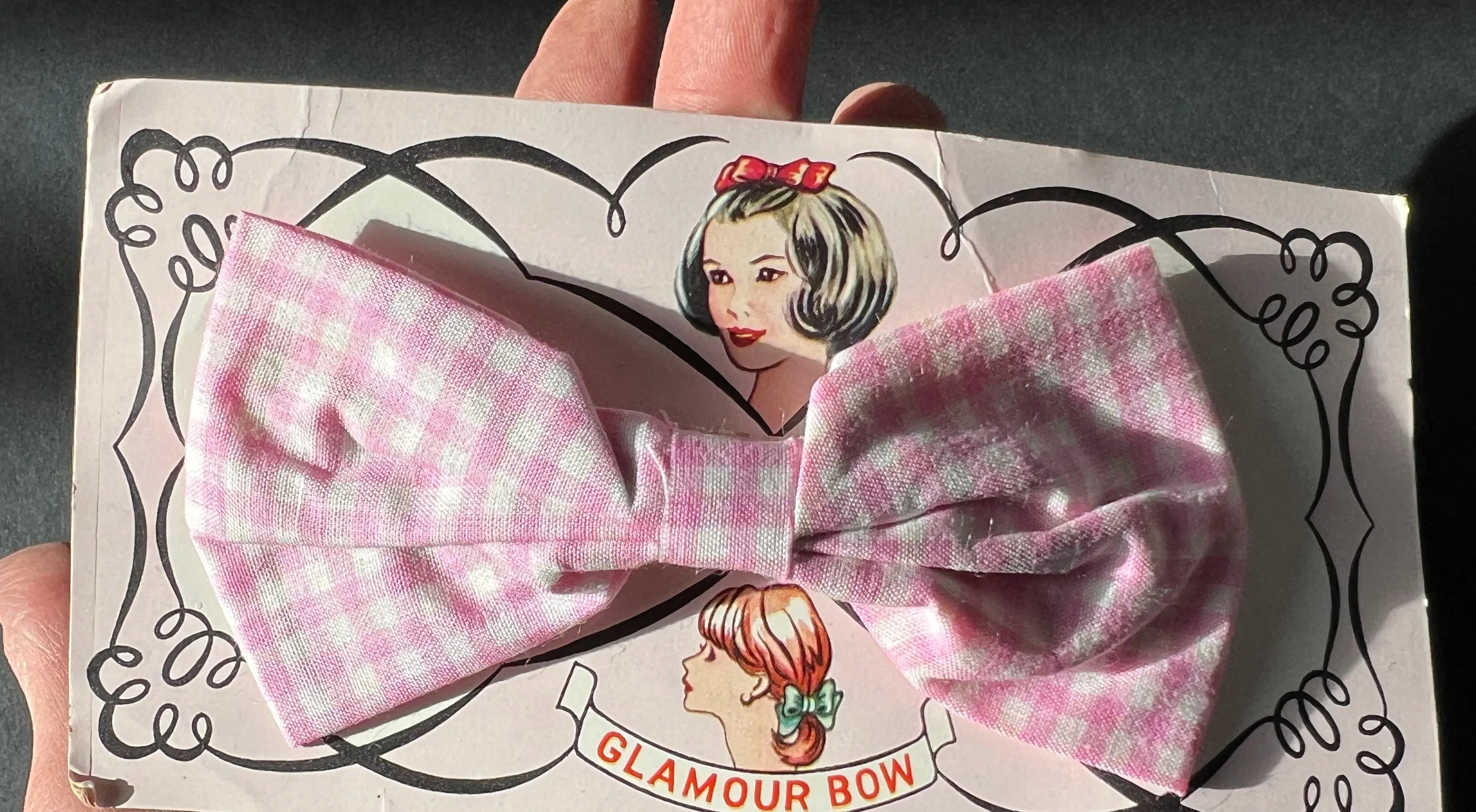 Gingham 1960s Pink or Blue "Glamour Bow" Hair Clip