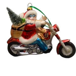 Glass blown Ornament Santa on A Motorcycle
