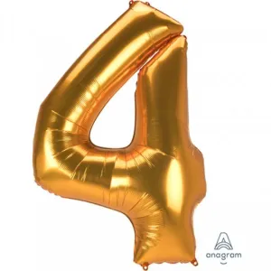 Gold Jumbo Number 4 Foil Balloon - 91cm x 137cm