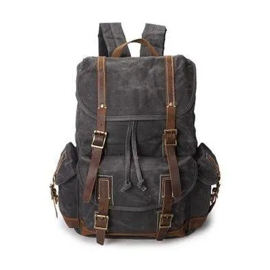 Handcrafted Waxed Canvas Leather Travel Backpack School Backpack Cool Hiking Rucksack