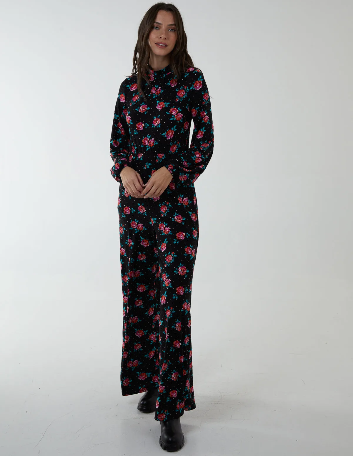 High Neck Tie Back Wide Leg Jumpsuit