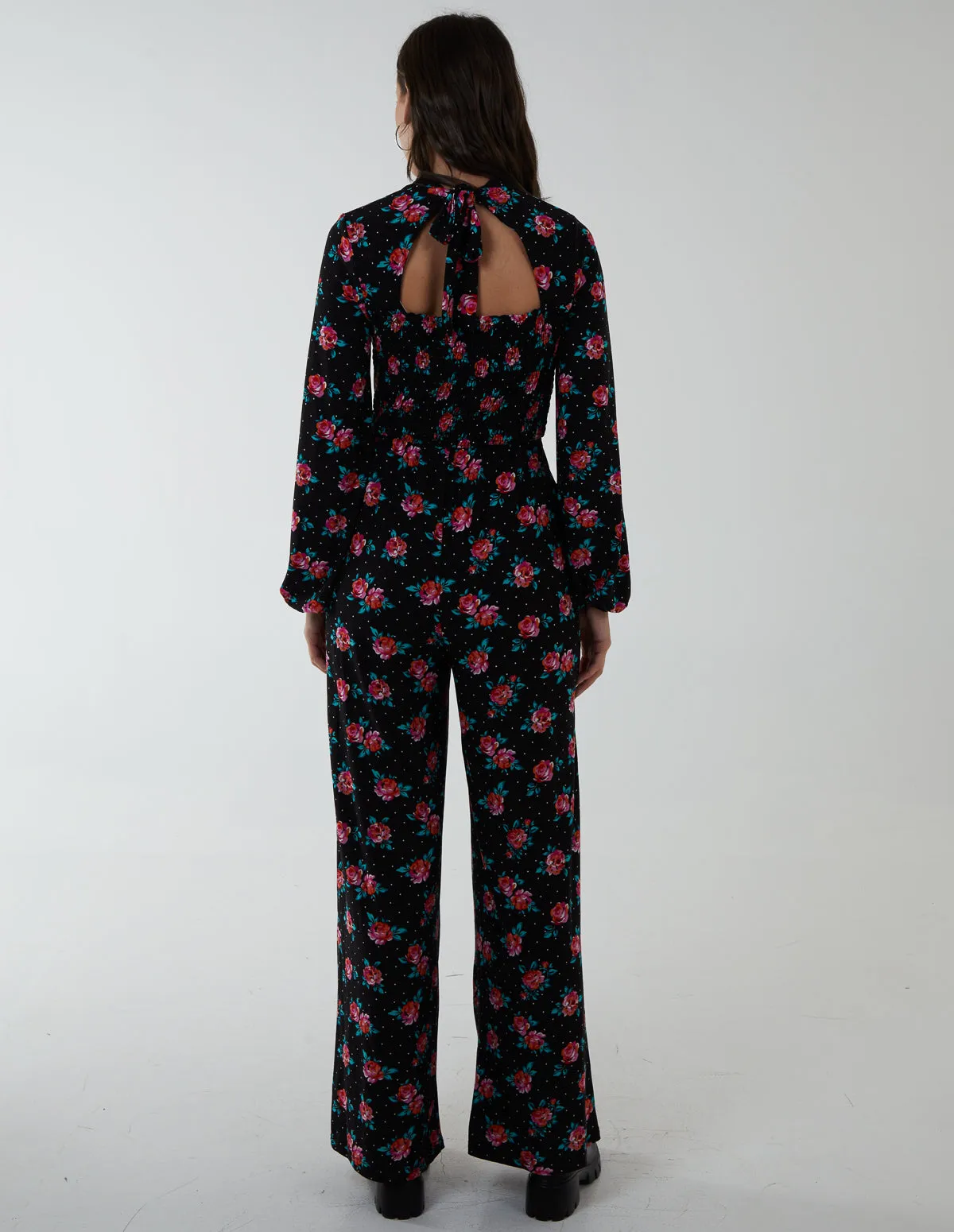 High Neck Tie Back Wide Leg Jumpsuit
