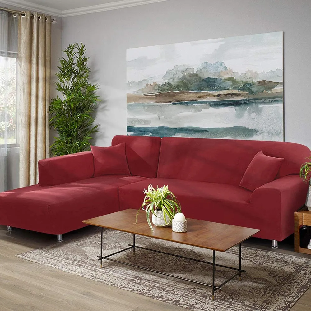 Jacquard Solid Color L-Shaped Sofa Cover (3 Seater 3 Seater)