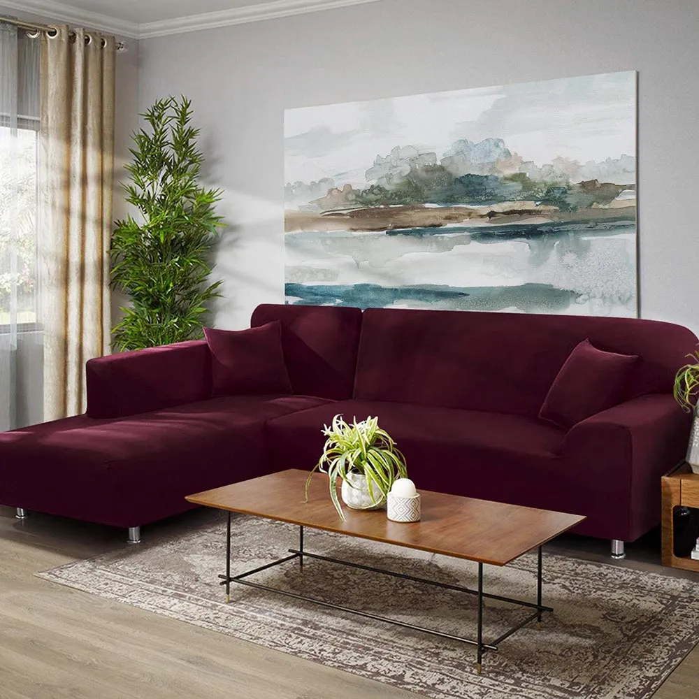 Jacquard Solid Color L-Shaped Sofa Cover (3 Seater 3 Seater)