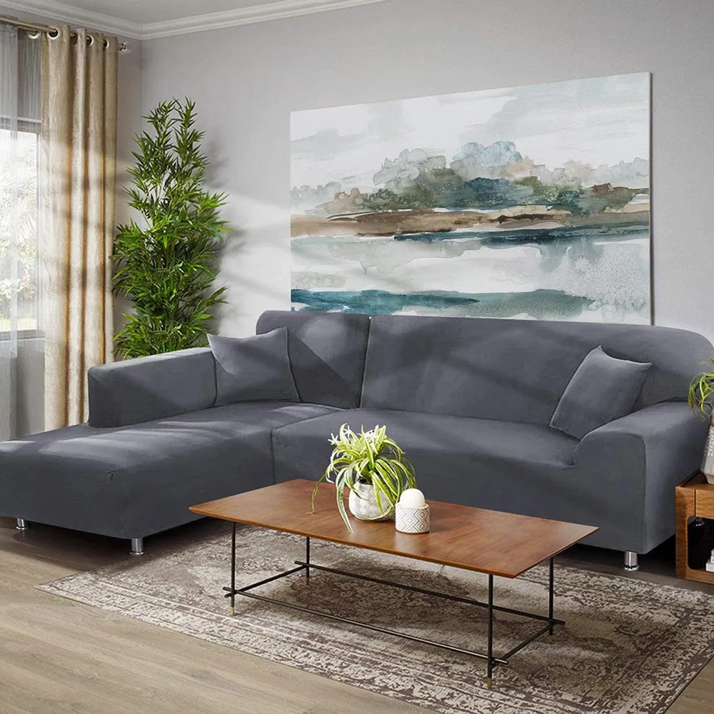 Jacquard Solid Color L-Shaped Sofa Cover (3 Seater 3 Seater)