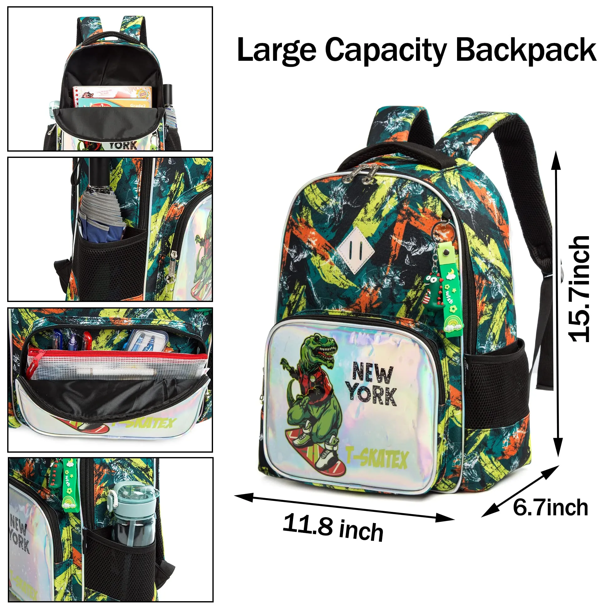 Kids 3pcs School Backpack of Astronaut and Dinosaurs Print