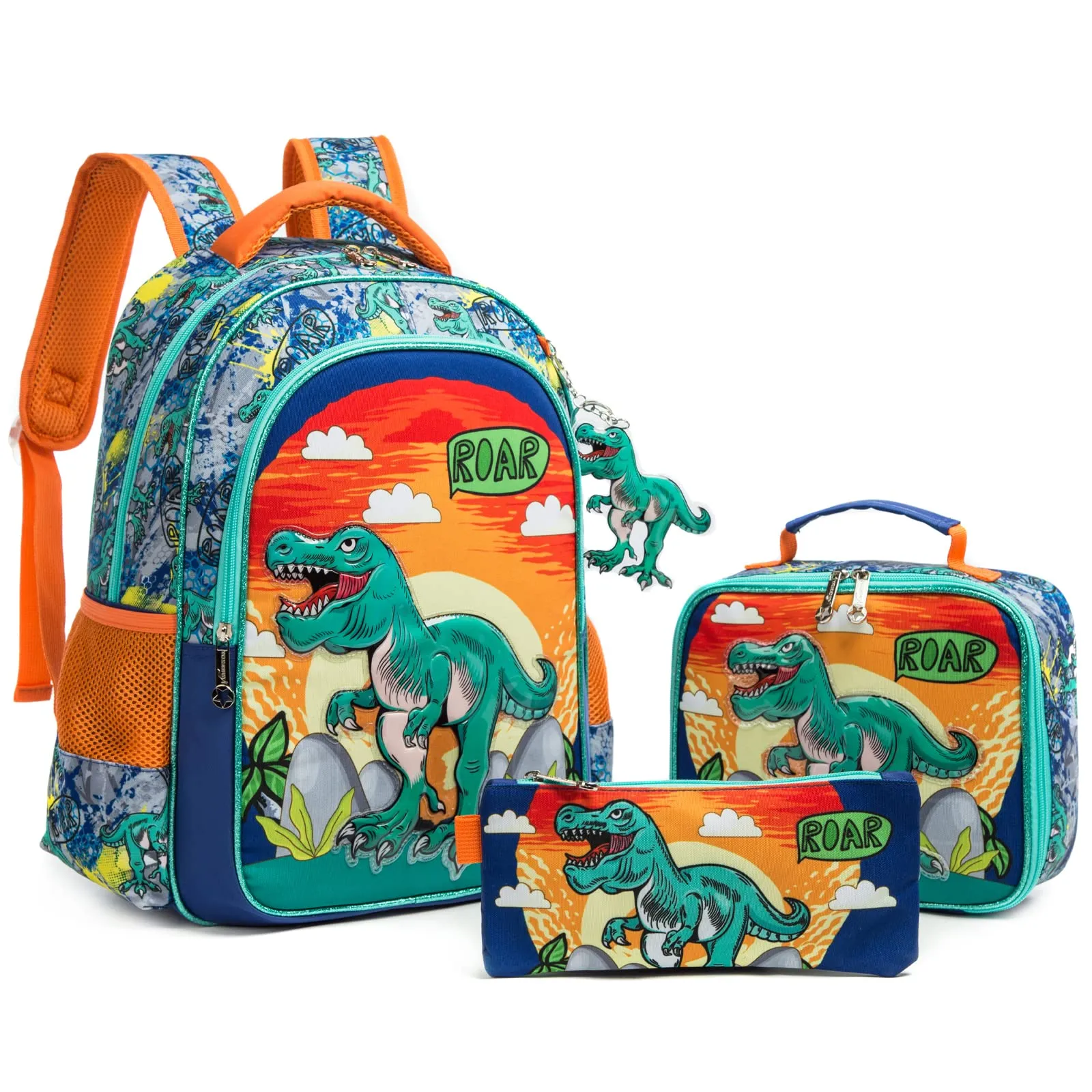 Kids 3pcs School Backpack of Astronaut and Dinosaurs Print