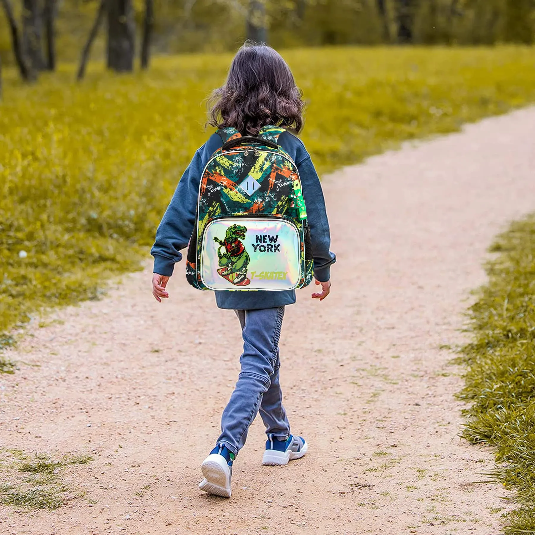 Kids 3pcs School Backpack of Astronaut and Dinosaurs Print
