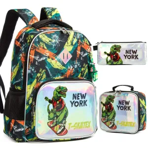 Kids 3pcs School Backpack of Astronaut and Dinosaurs Print