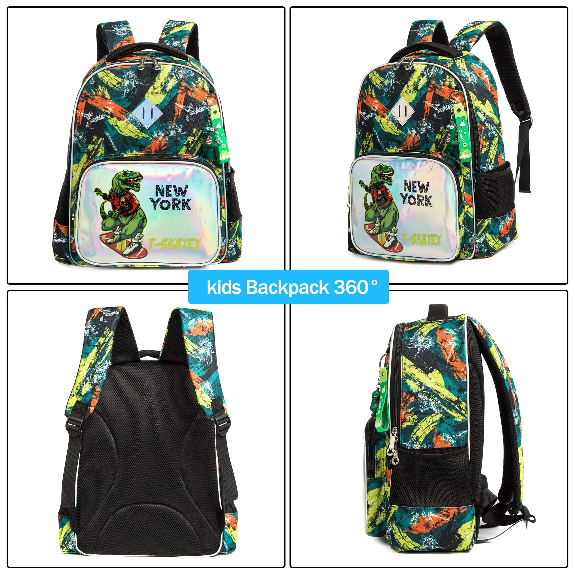 Kids 3pcs School Backpack of Astronaut and Dinosaurs Print