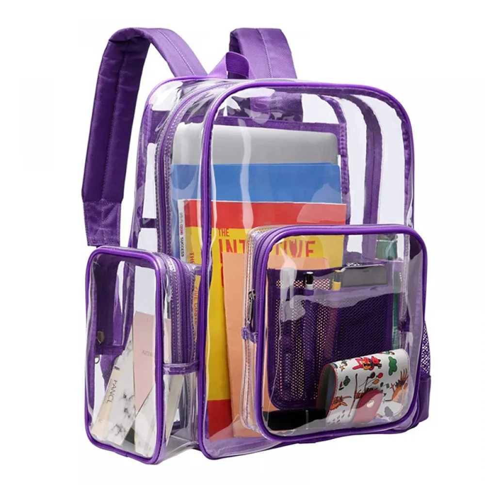 Kids Clear School Backpacks - Black Blue Pink Book Bags For Girls See Through Large Capacity Bag
