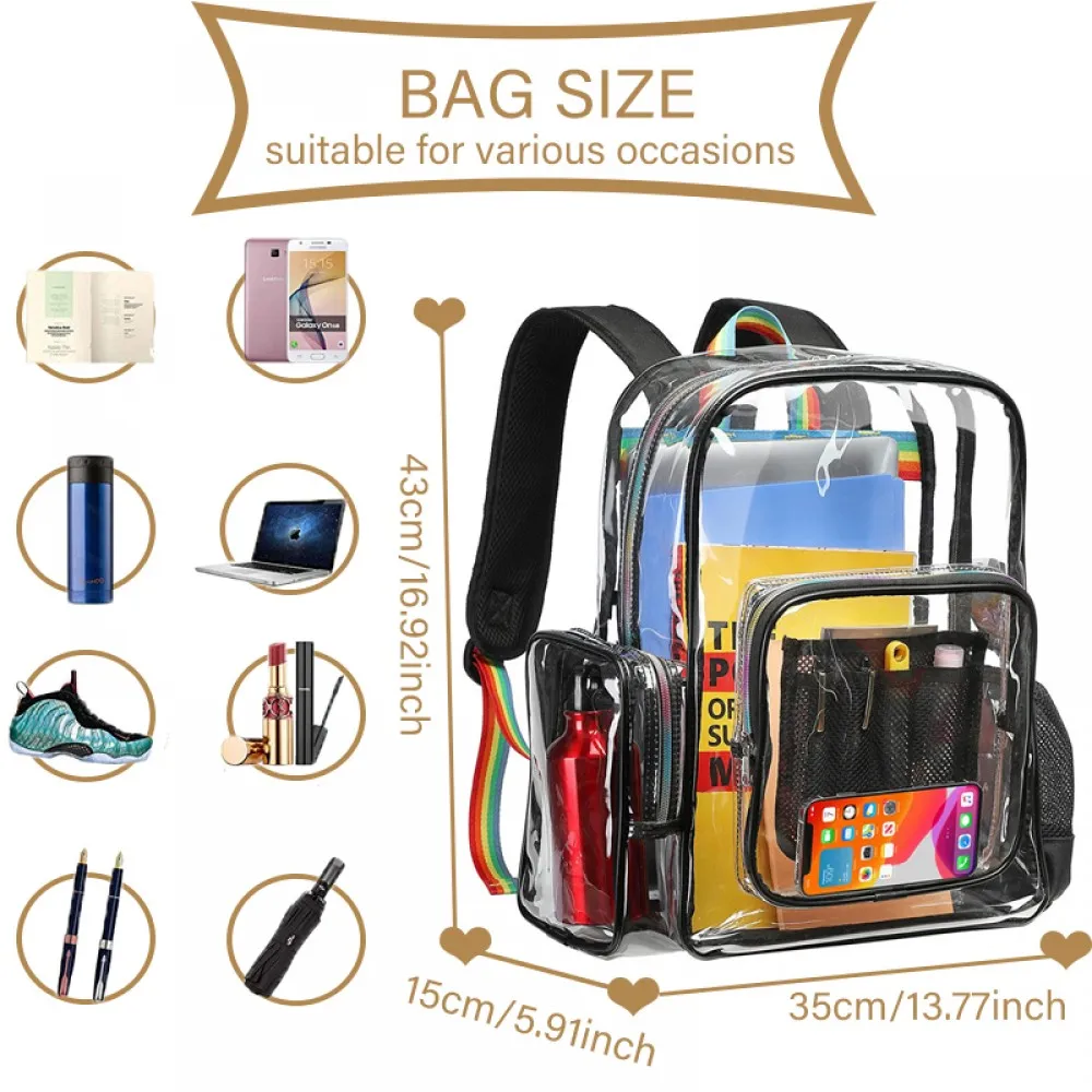 Kids Clear School Backpacks - Black Blue Pink Book Bags For Girls See Through Large Capacity Bag