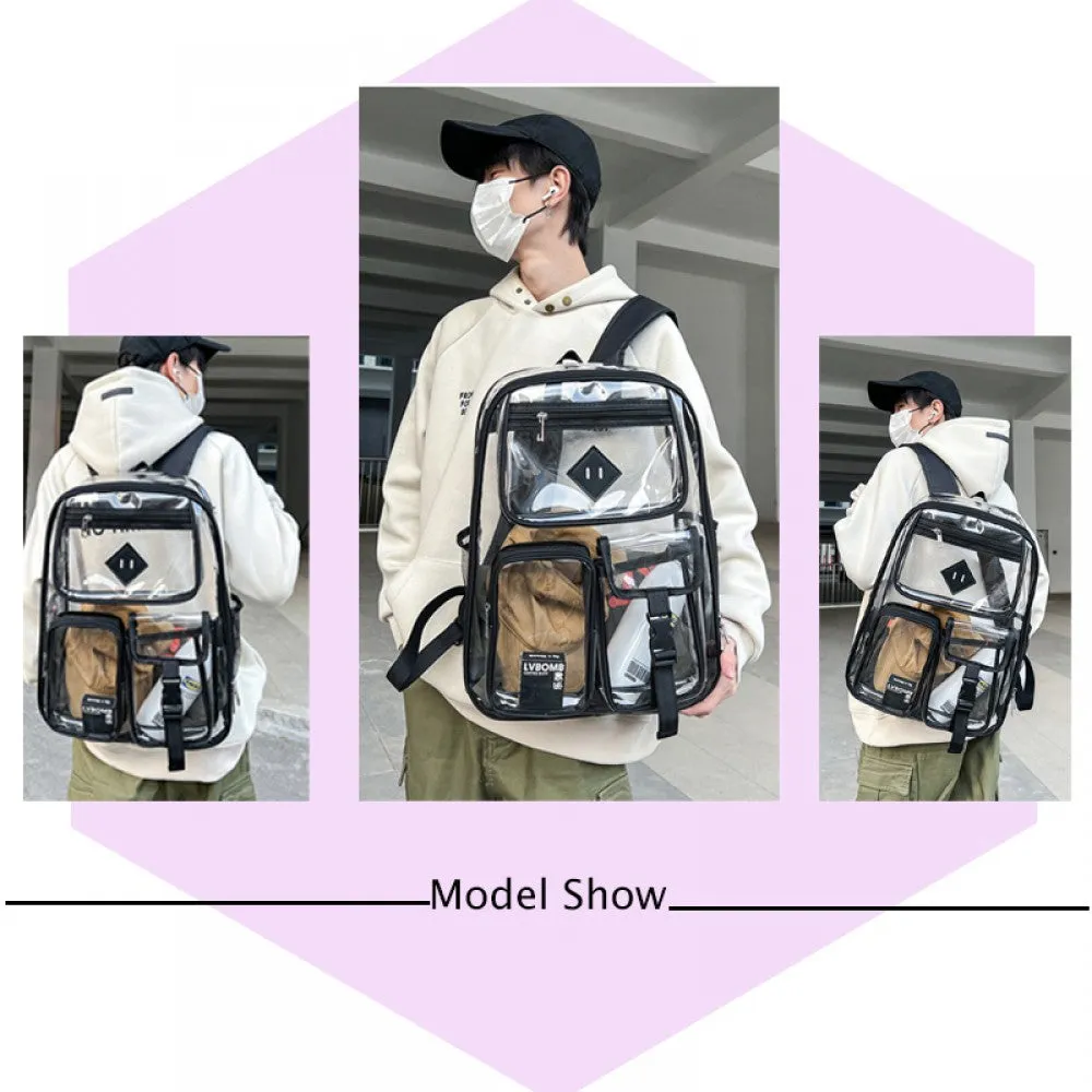 Kids Clear School Backpacks - Black Grey Pink Book Bags For Boys Girls Heavy Duty PVC Transparent Schoolbag For Couples