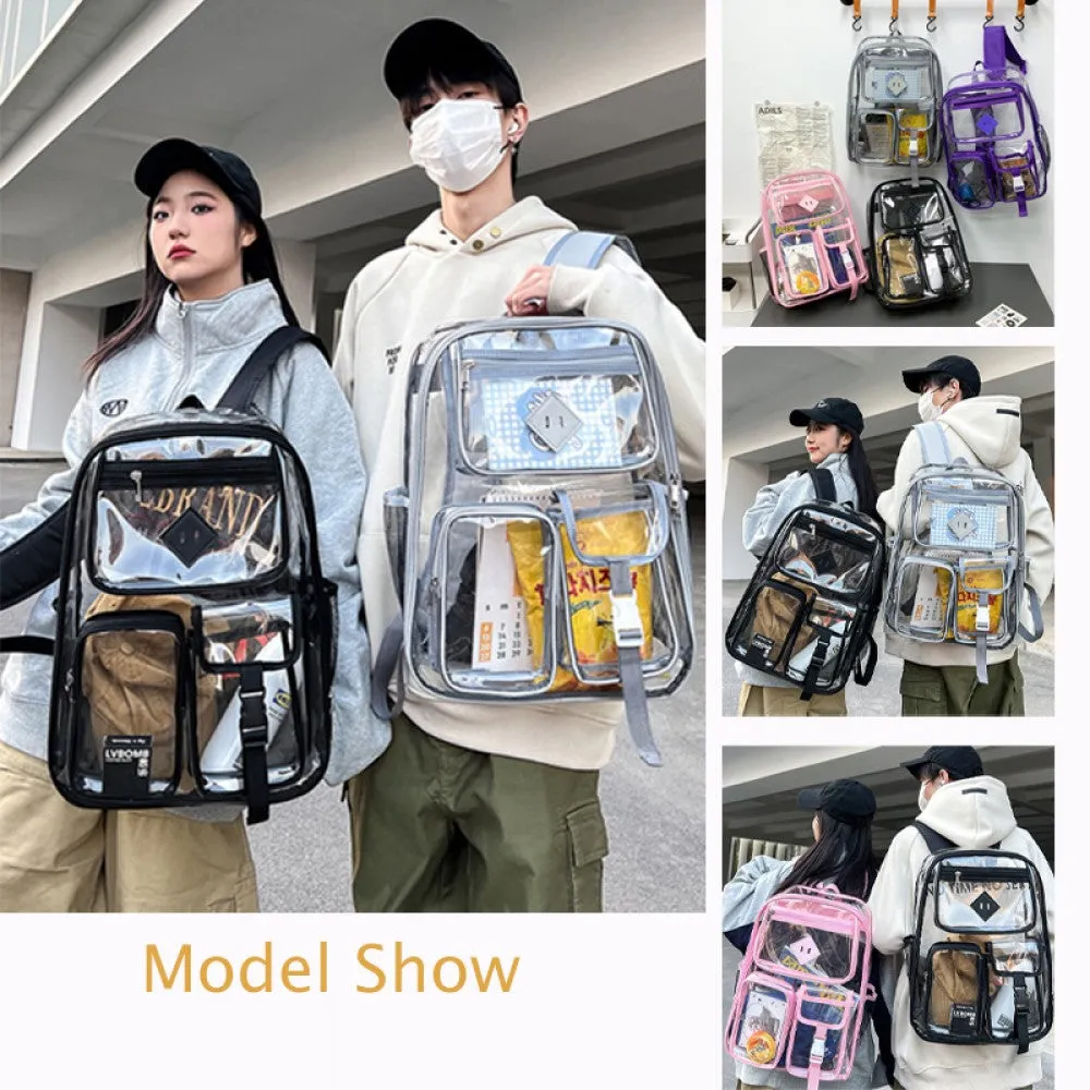 Kids Clear School Backpacks - Black Grey Pink Book Bags For Boys Girls Heavy Duty PVC Transparent Schoolbag For Couples