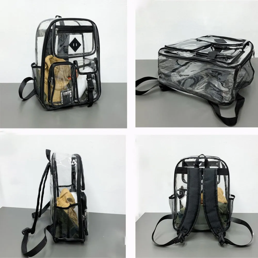 Kids Clear School Backpacks - Black Grey Pink Book Bags For Boys Girls Heavy Duty PVC Transparent Schoolbag For Couples