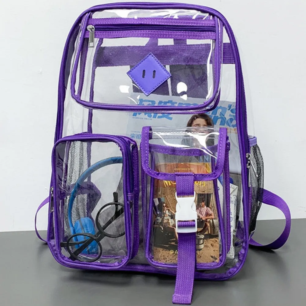 Kids Clear School Backpacks - Black Grey Pink Book Bags For Boys Girls Heavy Duty PVC Transparent Schoolbag For Couples