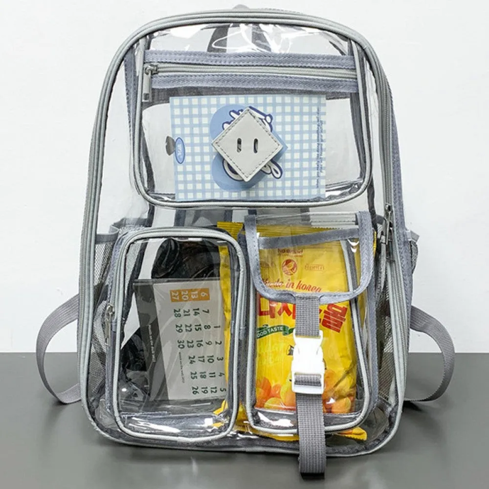 Kids Clear School Backpacks - Black Grey Pink Book Bags For Boys Girls Heavy Duty PVC Transparent Schoolbag For Couples