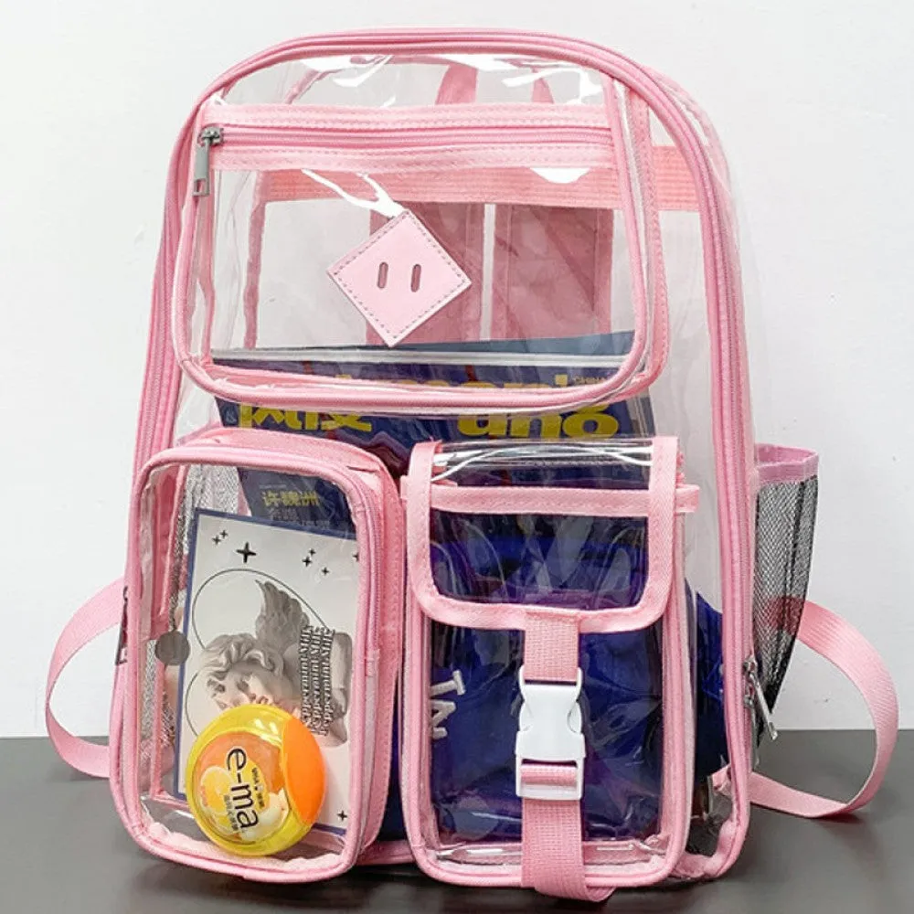 Kids Clear School Backpacks - Black Grey Pink Book Bags For Boys Girls Heavy Duty PVC Transparent Schoolbag For Couples