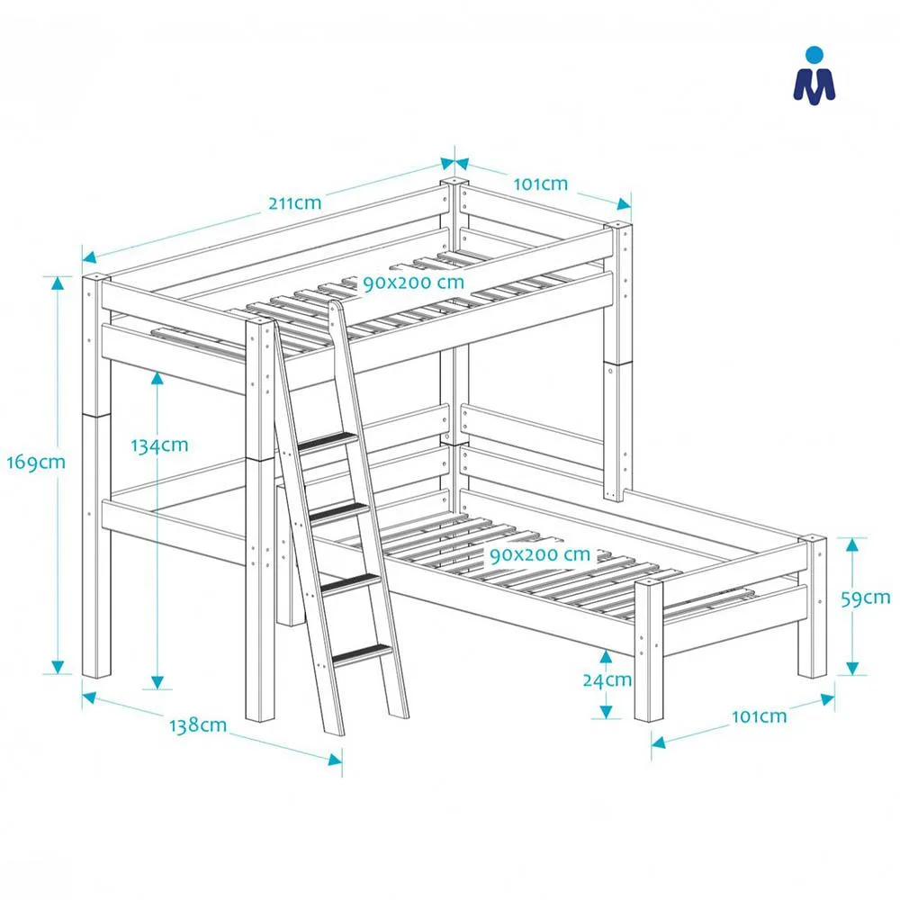 Kidz Beds - Nova L-Shaped Bunk Bed