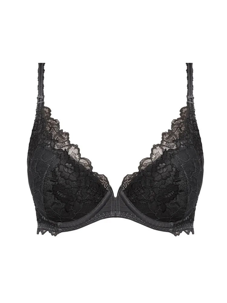 Lace Perfection Plunge Push Up Bra - Charcoal