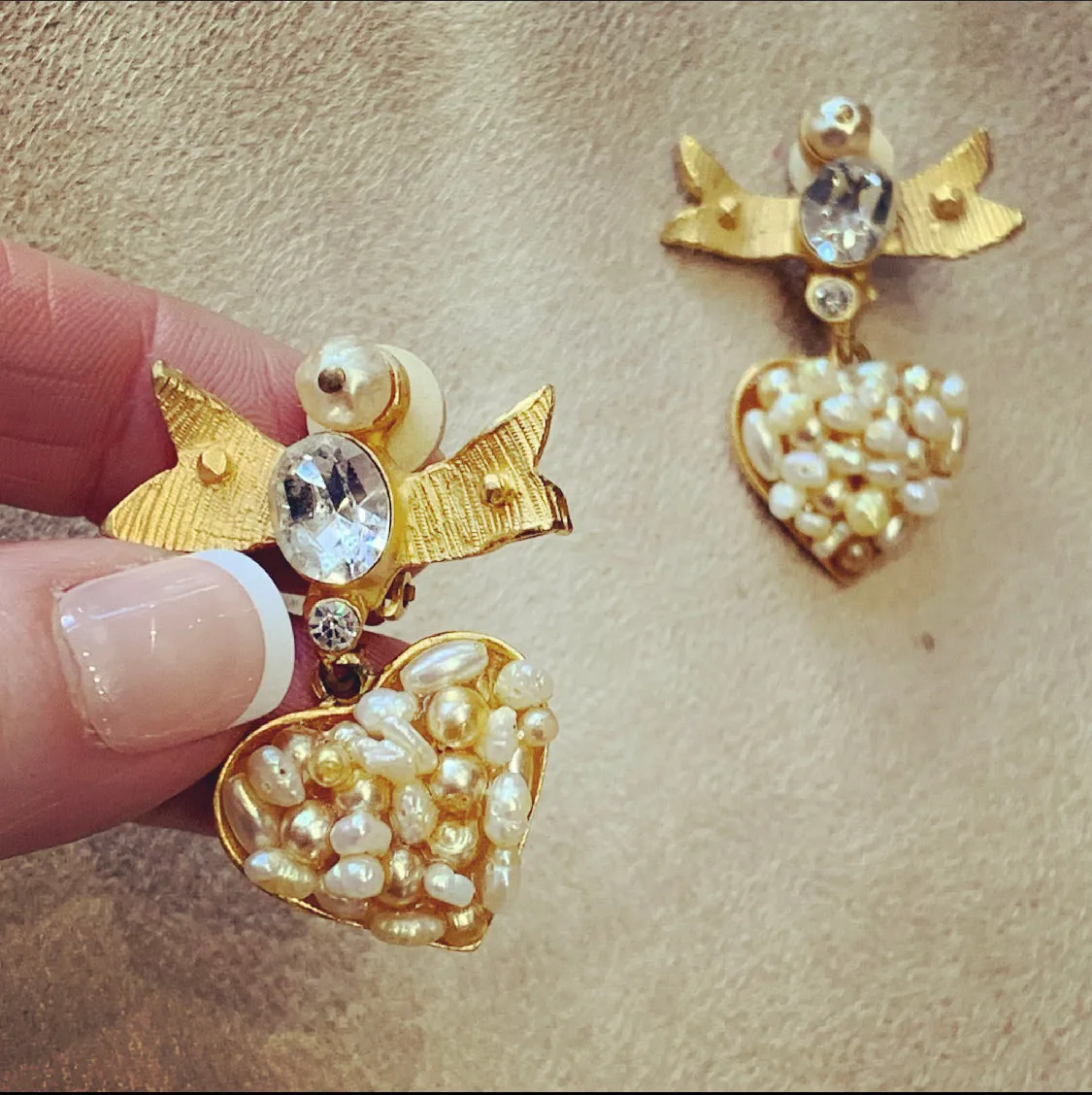 Lacroix Pearl Heart Bow Earrings