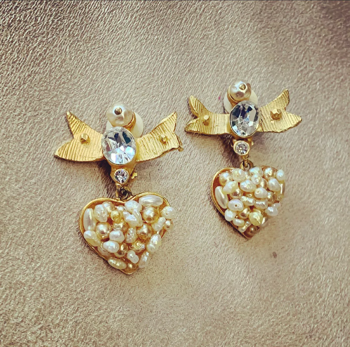 Lacroix Pearl Heart Bow Earrings