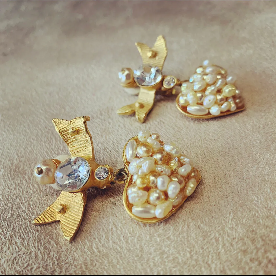 Lacroix Pearl Heart Bow Earrings