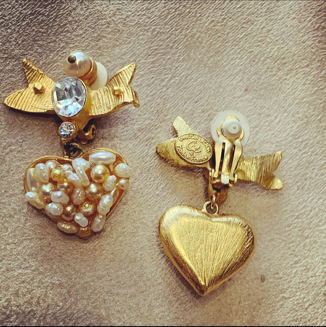 Lacroix Pearl Heart Bow Earrings