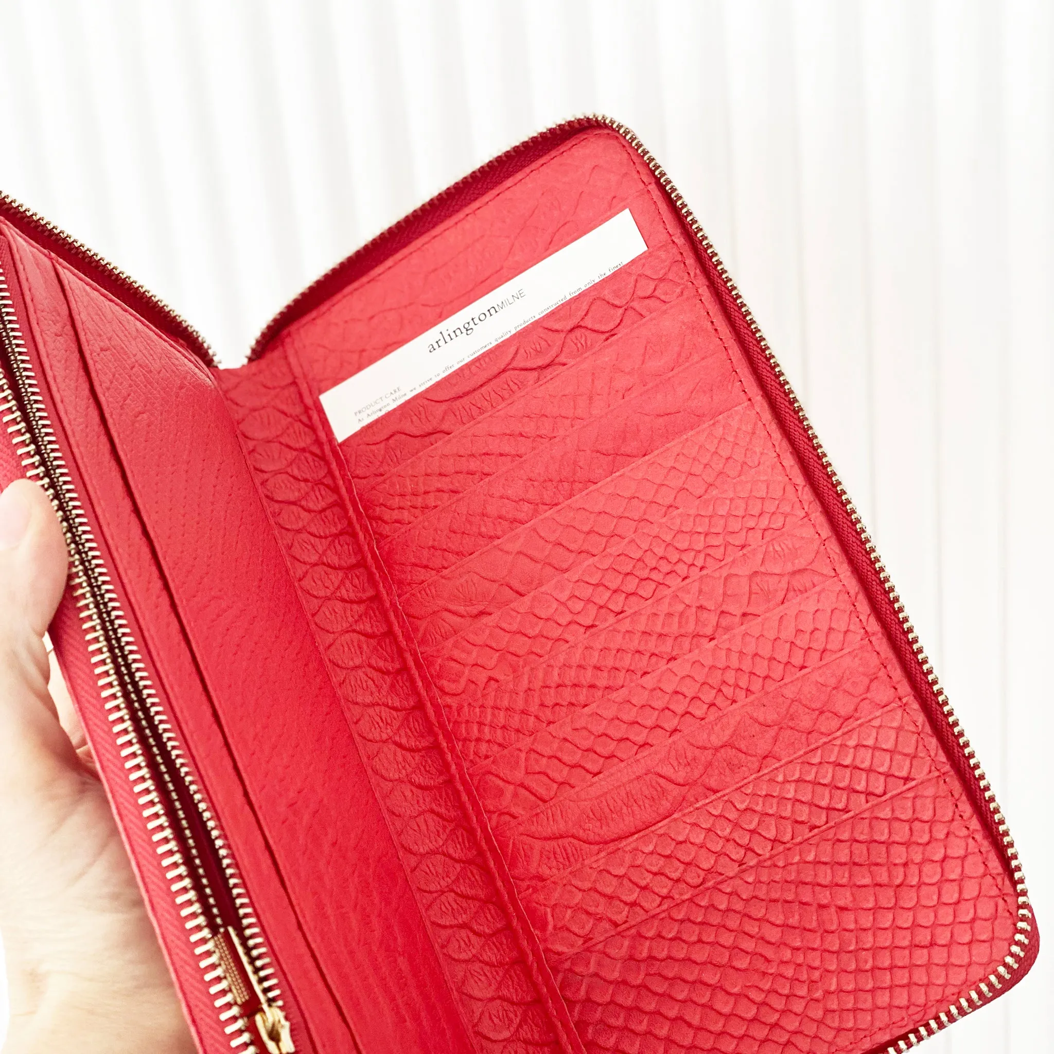 Large Leather Wallet - Tomato Red Snake
