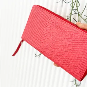 Large Leather Wallet - Tomato Red Snake