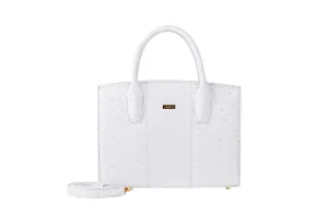 Lauren - Small top handle white ostrich leather tote bag