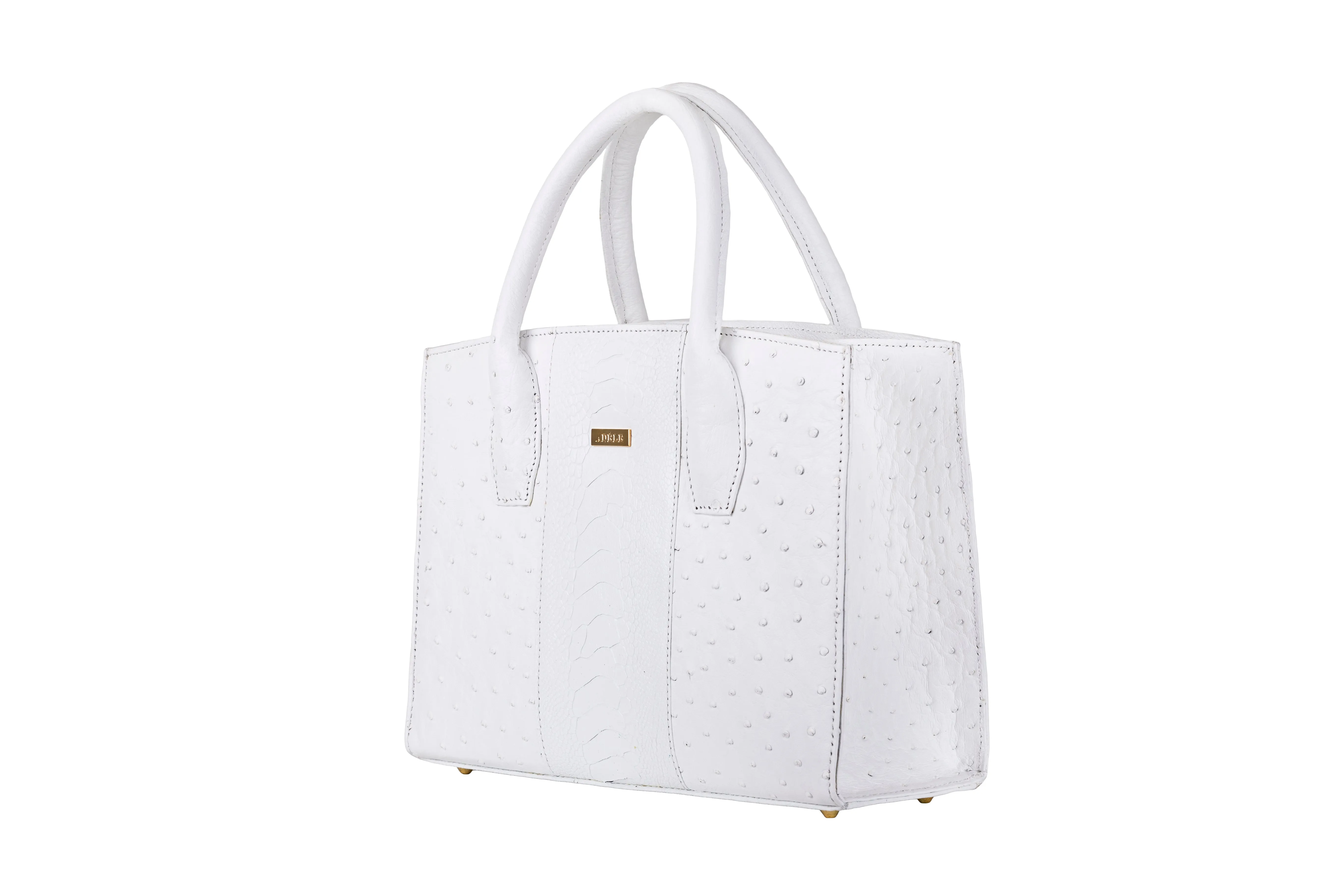 Lauren - Small top handle white ostrich leather tote bag