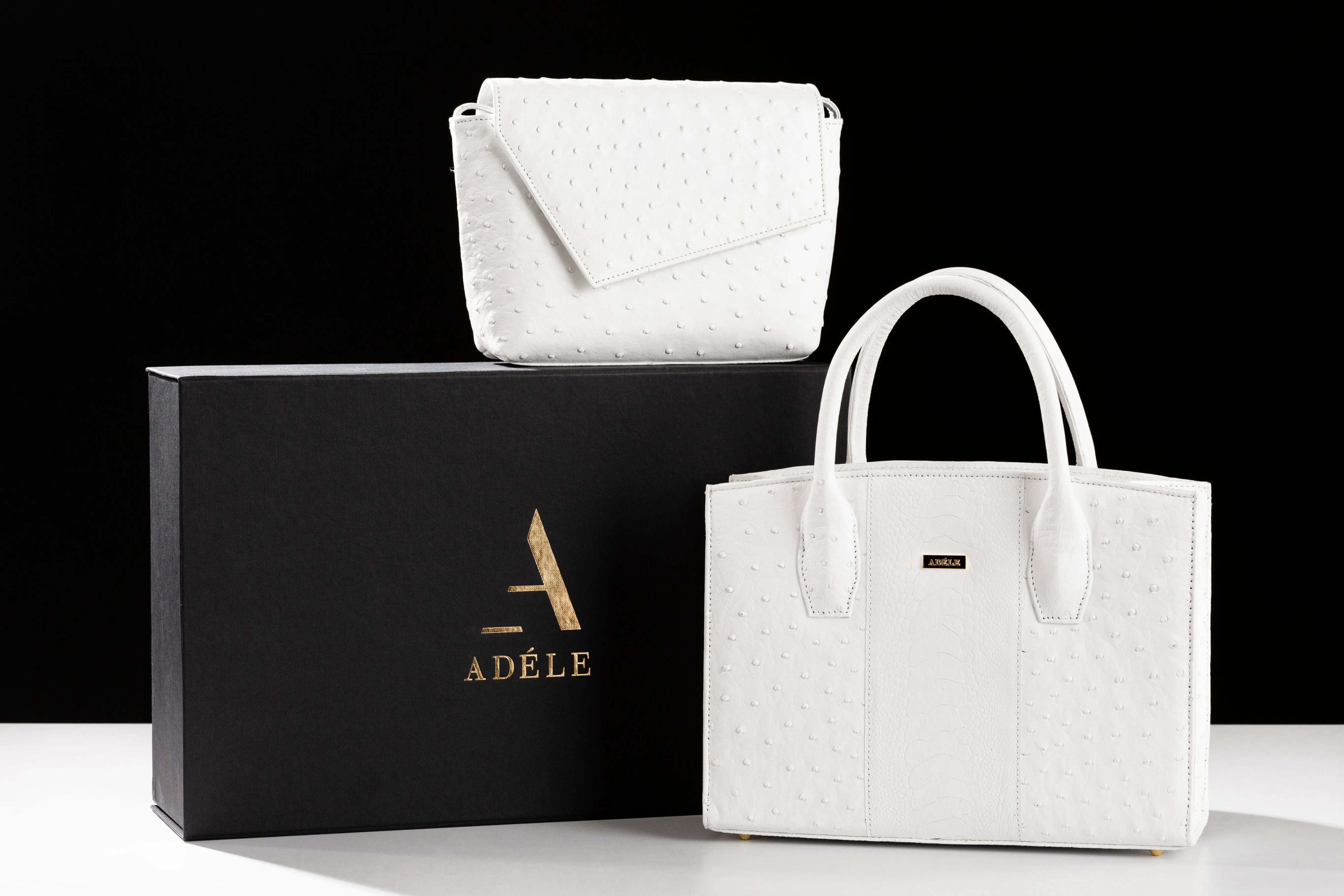 Lauren - Small top handle white ostrich leather tote bag