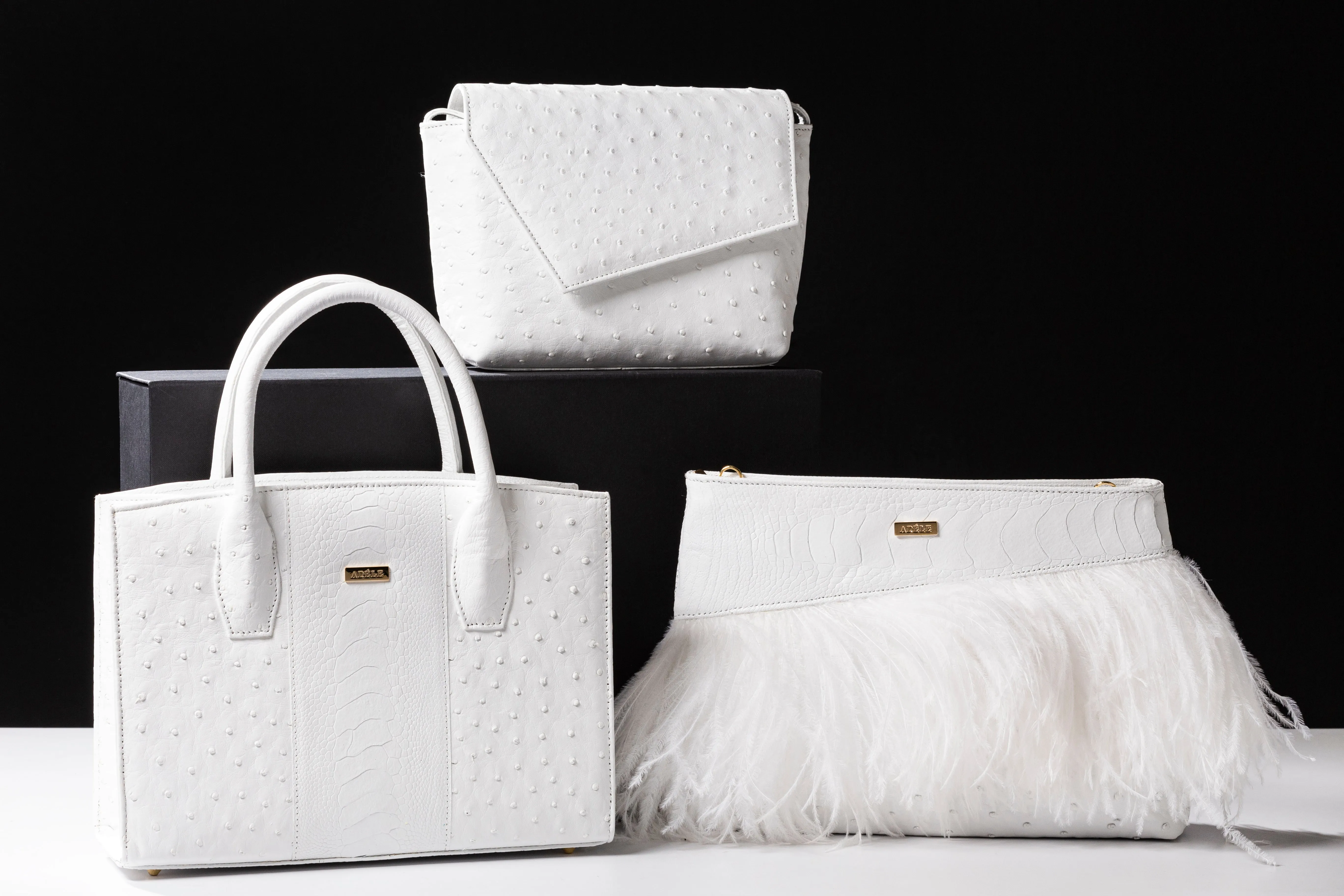Lauren - Small top handle white ostrich leather tote bag