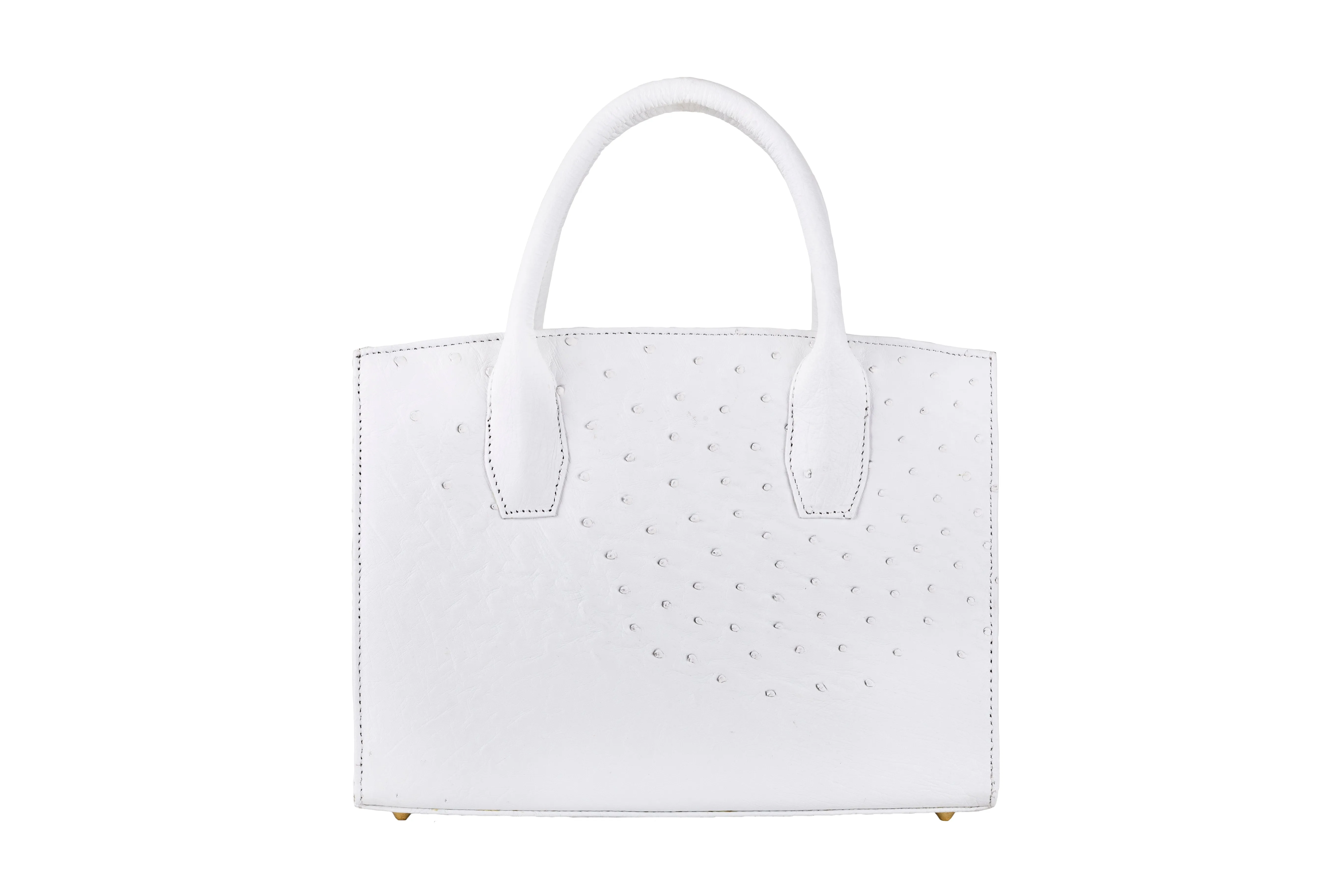 Lauren - Small top handle white ostrich leather tote bag