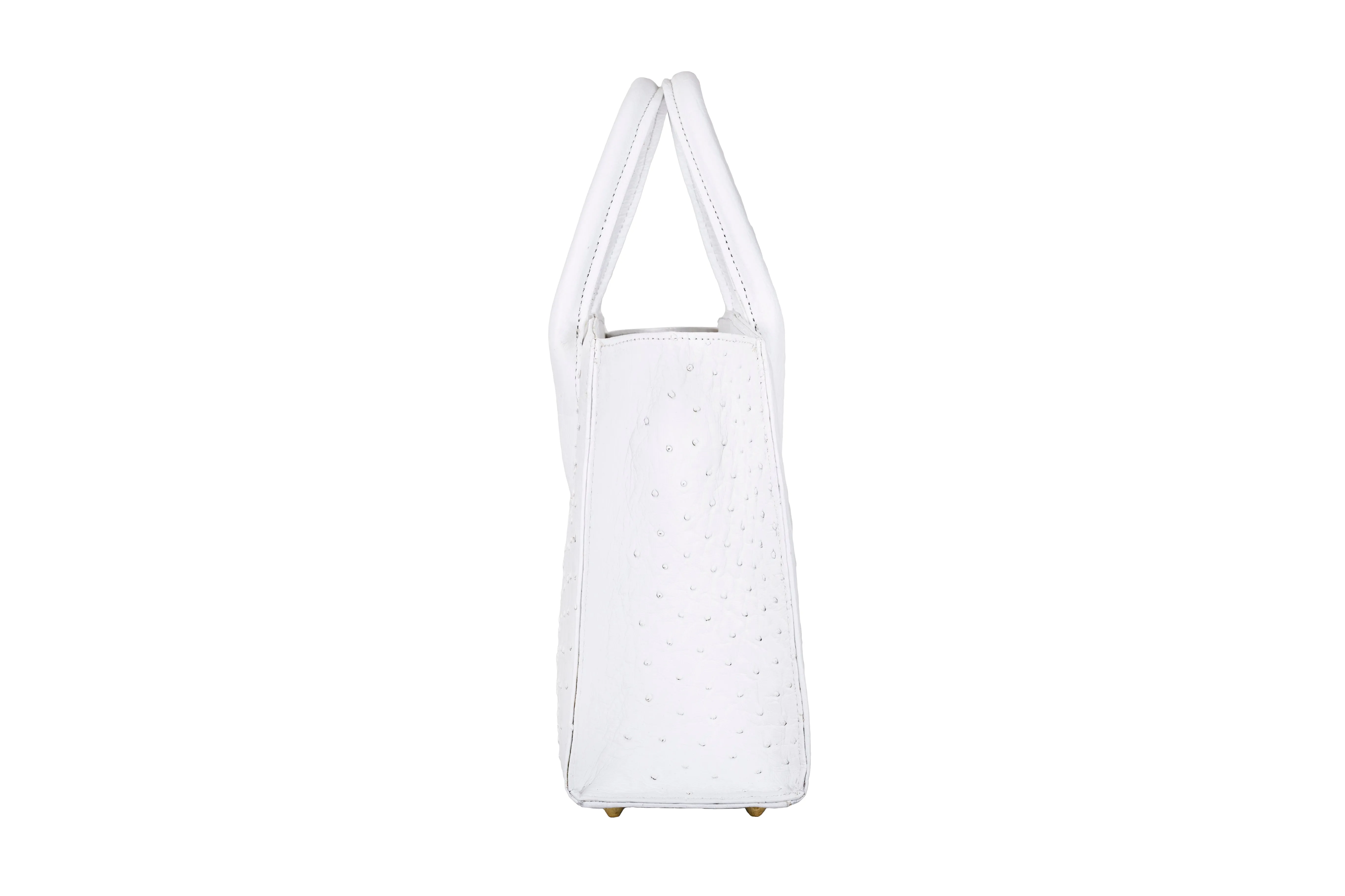 Lauren - Small top handle white ostrich leather tote bag