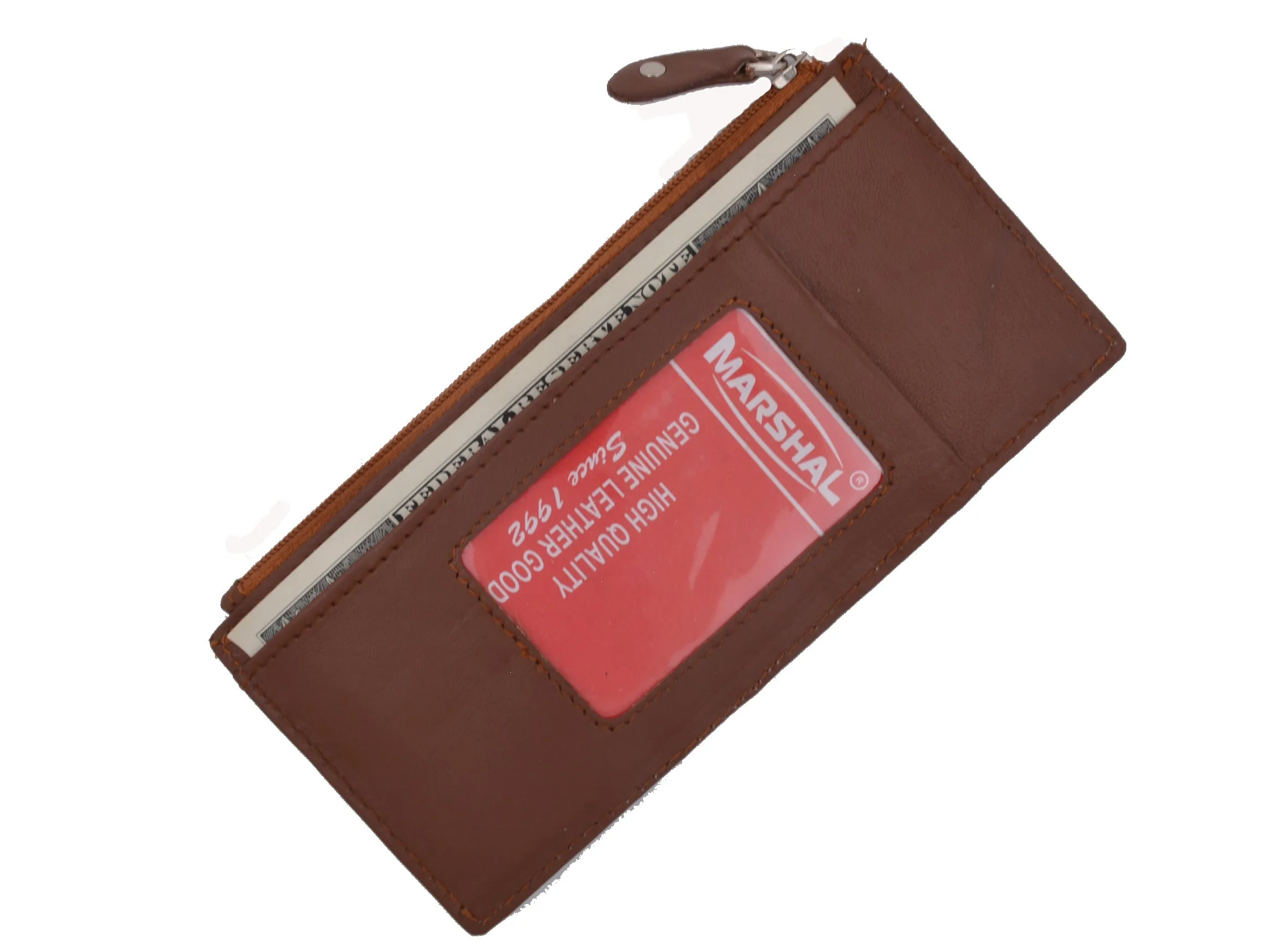 Leather All in One Card Case Holder Slim Wallet With a Card Protection Strap by Marshal
