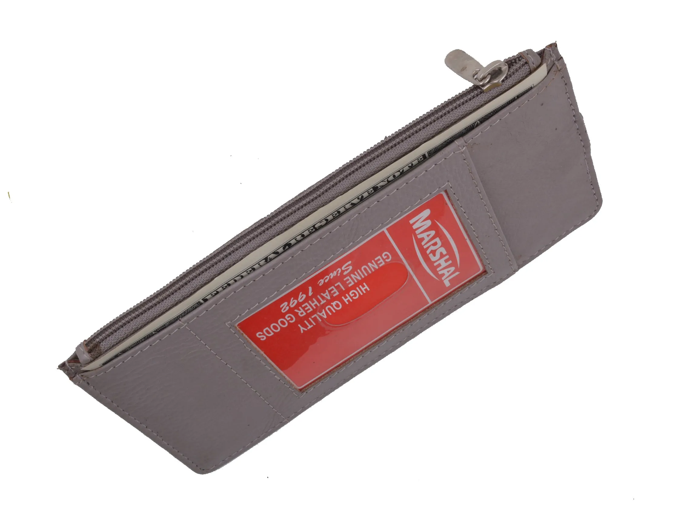 Leather All in One Card Case Holder Slim Wallet With a Card Protection Strap by Marshal