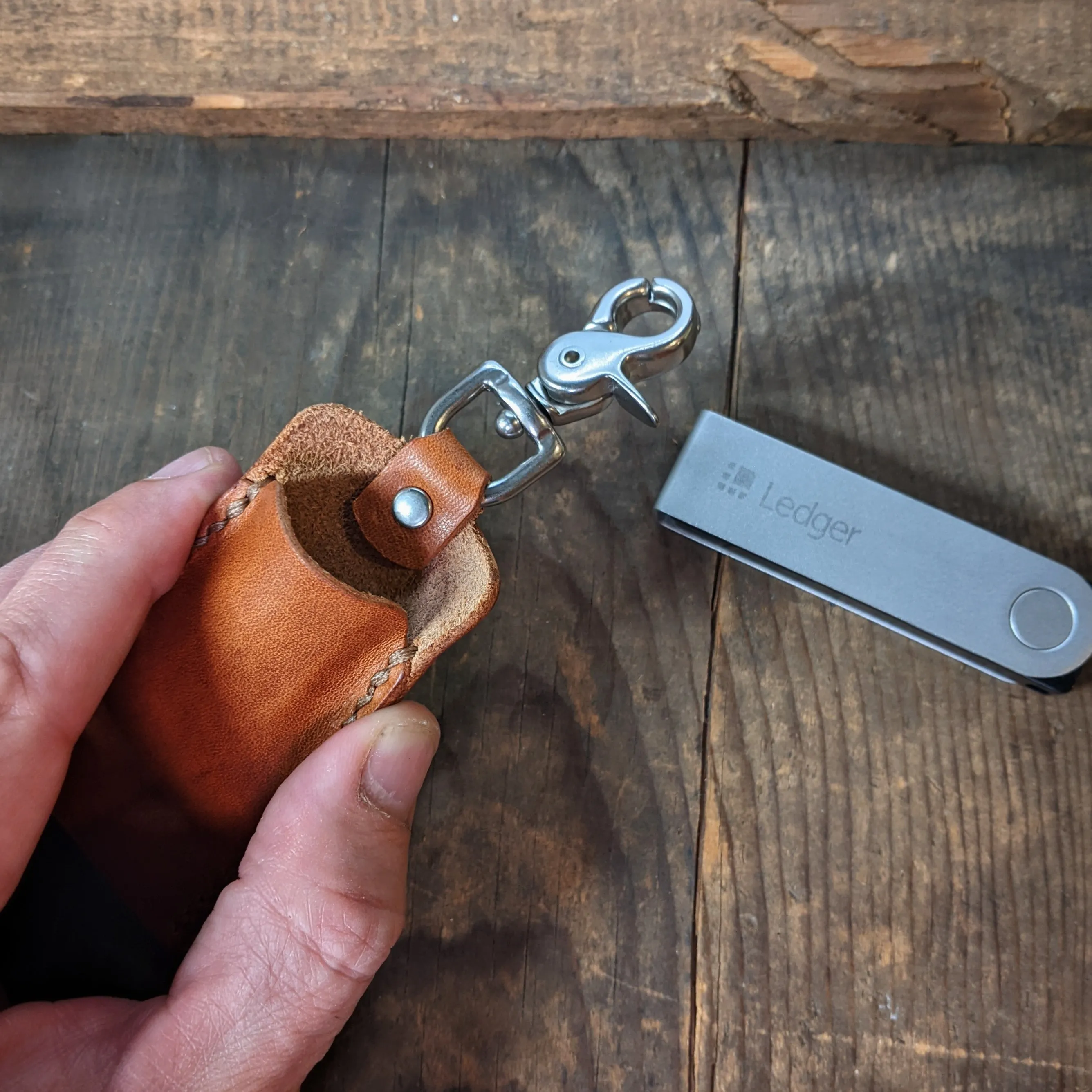 Leather Keychain Case for Ledger Nano X - Crypto Cold Storage Wallet