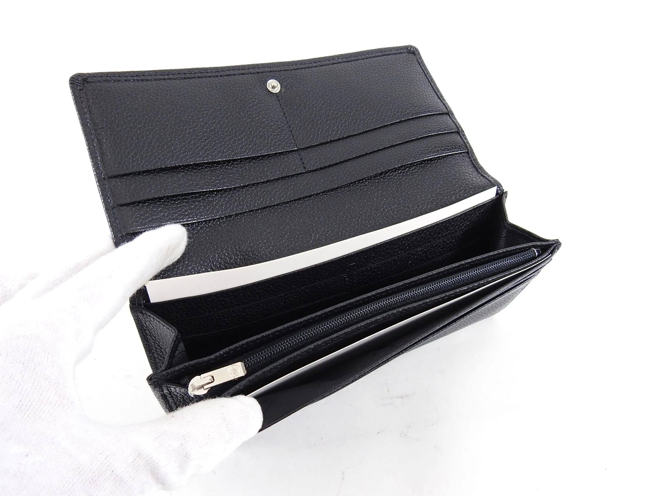 Longchamp Black Grained Leather Continental Wallet