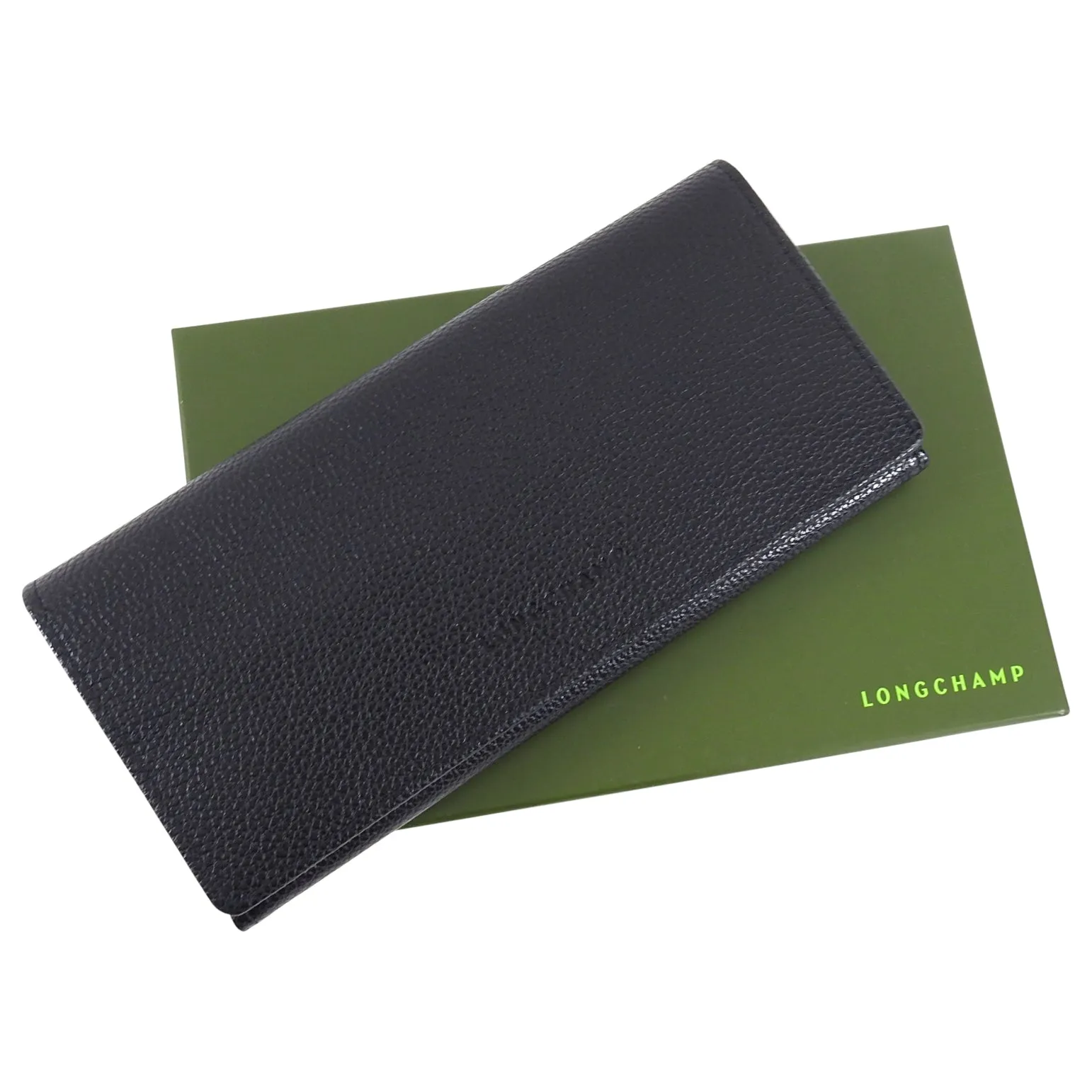 Longchamp Black Grained Leather Continental Wallet