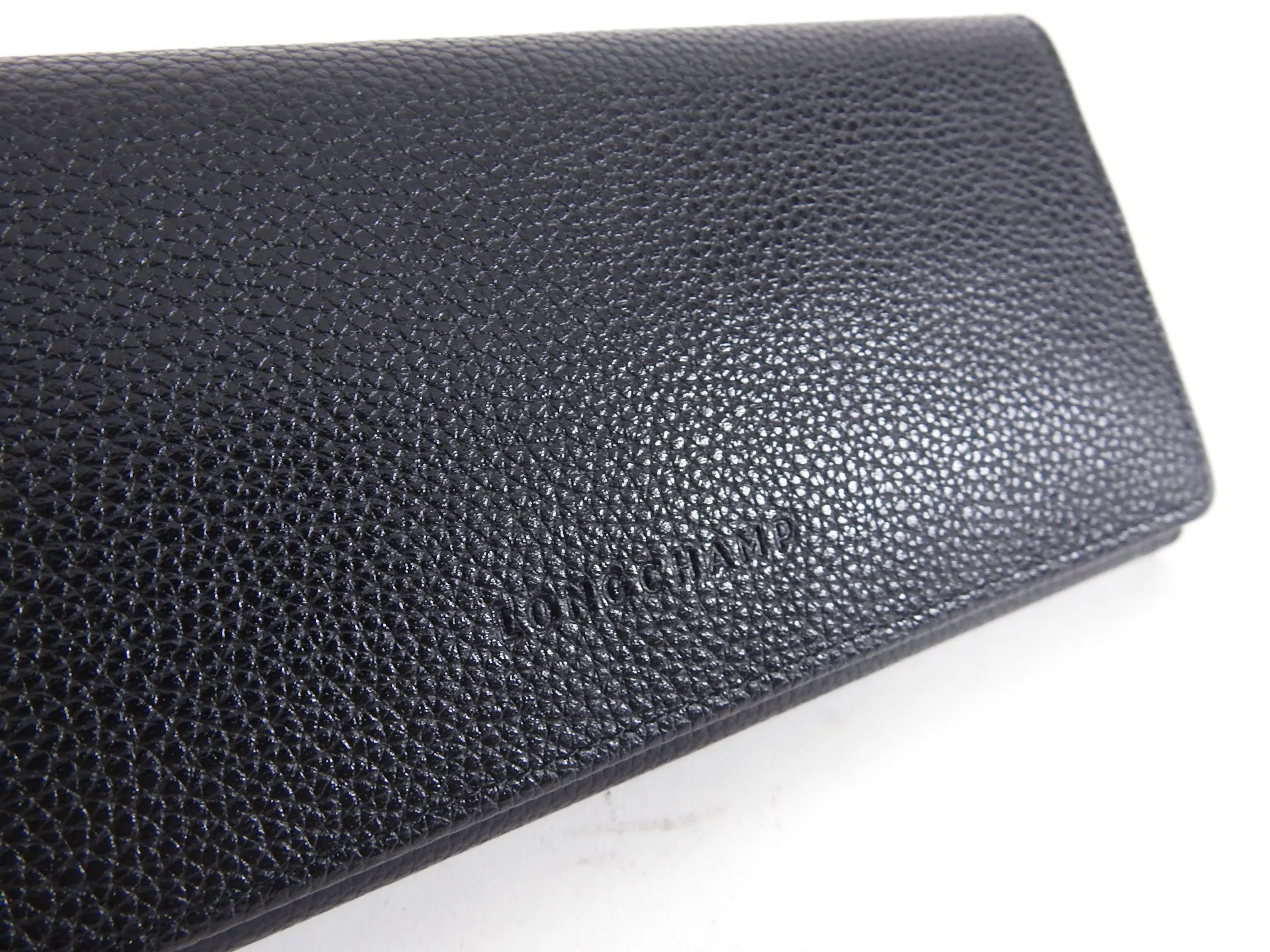Longchamp Black Grained Leather Continental Wallet