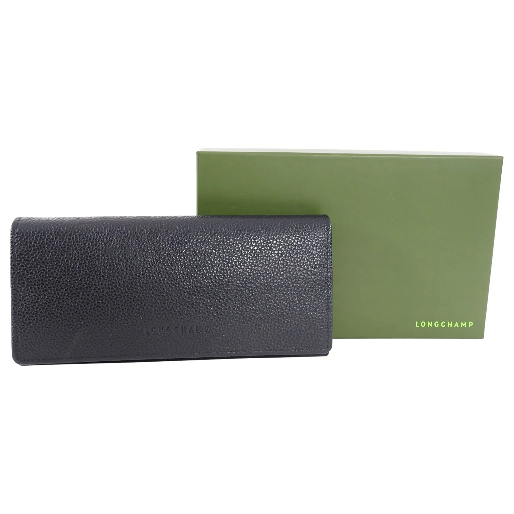 Longchamp Black Grained Leather Continental Wallet
