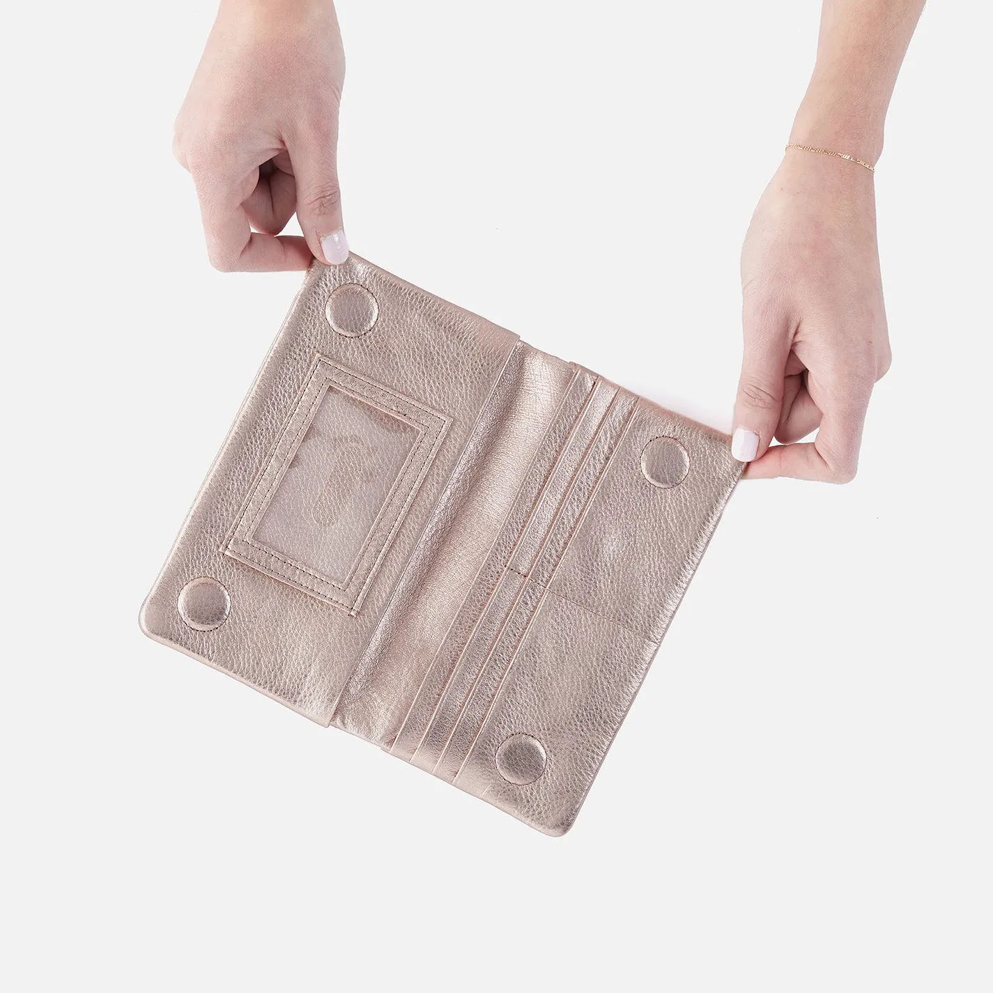 Lumen Continental Wallet In Metallic Leather - Pink Gold Metallic