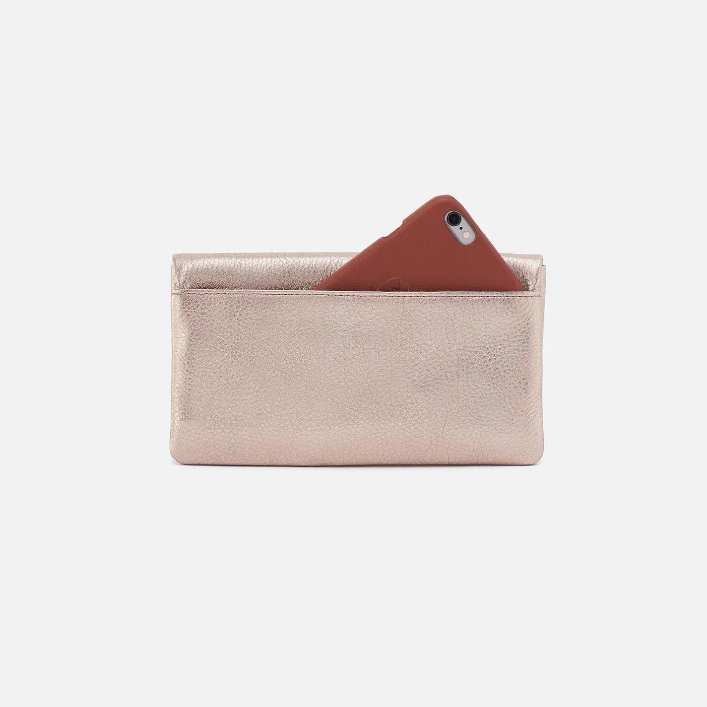 Lumen Continental Wallet In Metallic Leather - Pink Gold Metallic