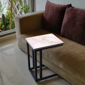 Marble C Shaped Table -Digital Print - Not Real Marble - Pink Effect